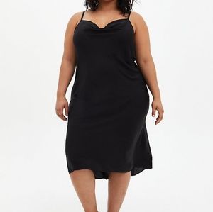 Torrid BLACK COWL NECK MID LENGTH SATIN SLIP